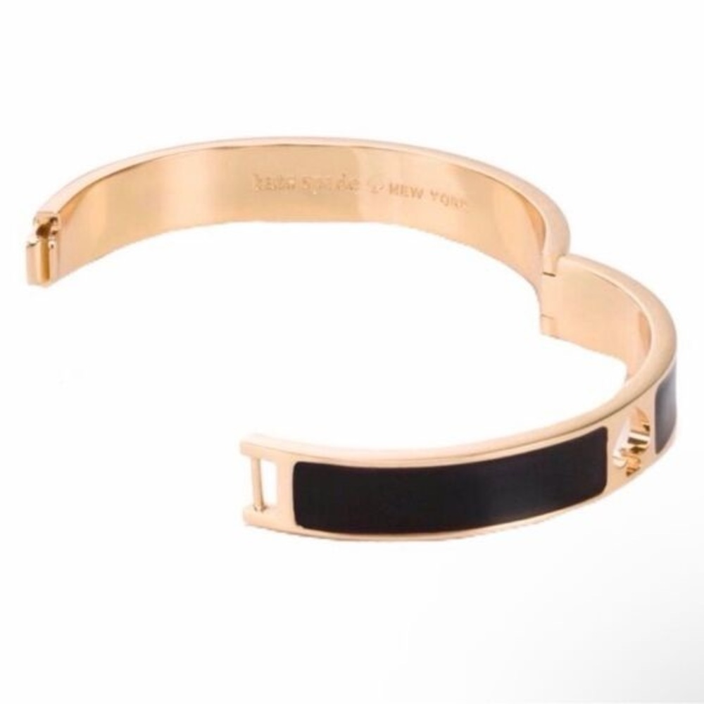KATE SPADE Hole Punch Spade Enamel Hinged Bangle Bracelet - Gold/Black - Picture 6 of 15